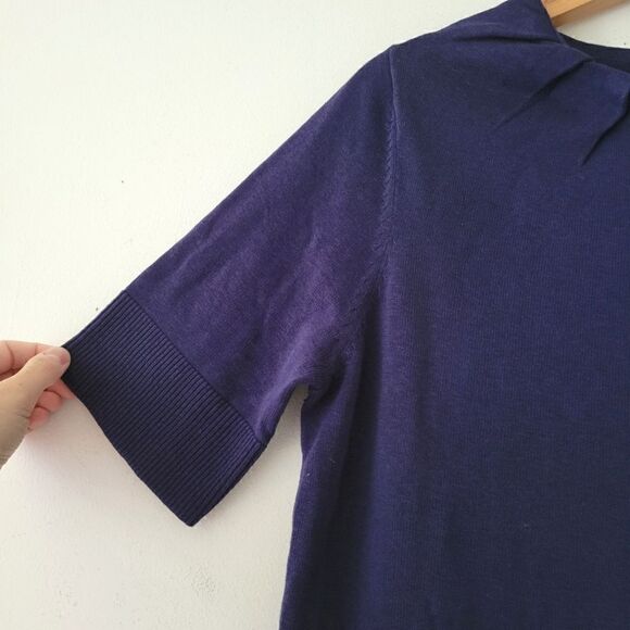 Coldwater Creek Silk/Cotton Navy Blue Sweater M 10-12 Short Sleeve - Picture 5 of 8